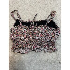 Wild Fable Floral Smocked Crop Top Black Pink Daisy Print Size Medium